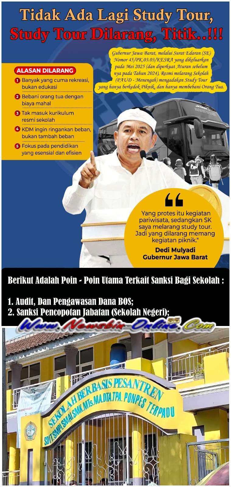 SMPI Yayasan Al-Bashry, Kalapa Nunggal, Kabupaten Sukabumi Adakan Kegiatan Study Tour (Papajar), Dinas Pendidikan Melalui Kabid SMP Berikan Himbauan Untuk Dibatalkan