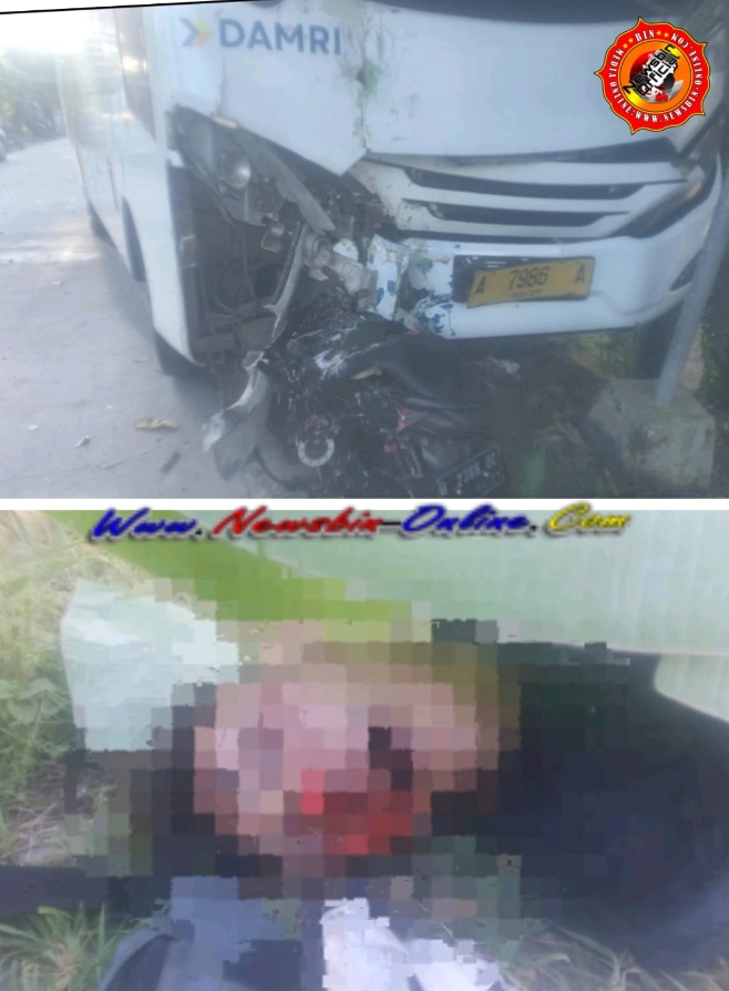 Laka Maut Bus vs Sepeda Motor di Jalan Bayah-Malingping, Ayah Dan Anak Tewas DI Lokasi