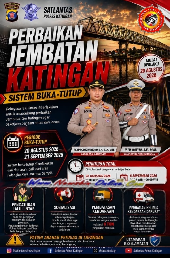 Satlantas Polres Katingan Akan Berlakukan Sistem Buka – Tutup Perbaikan Jembatan Sei Katingan Sejak 20 Agustus 2026 Nanti