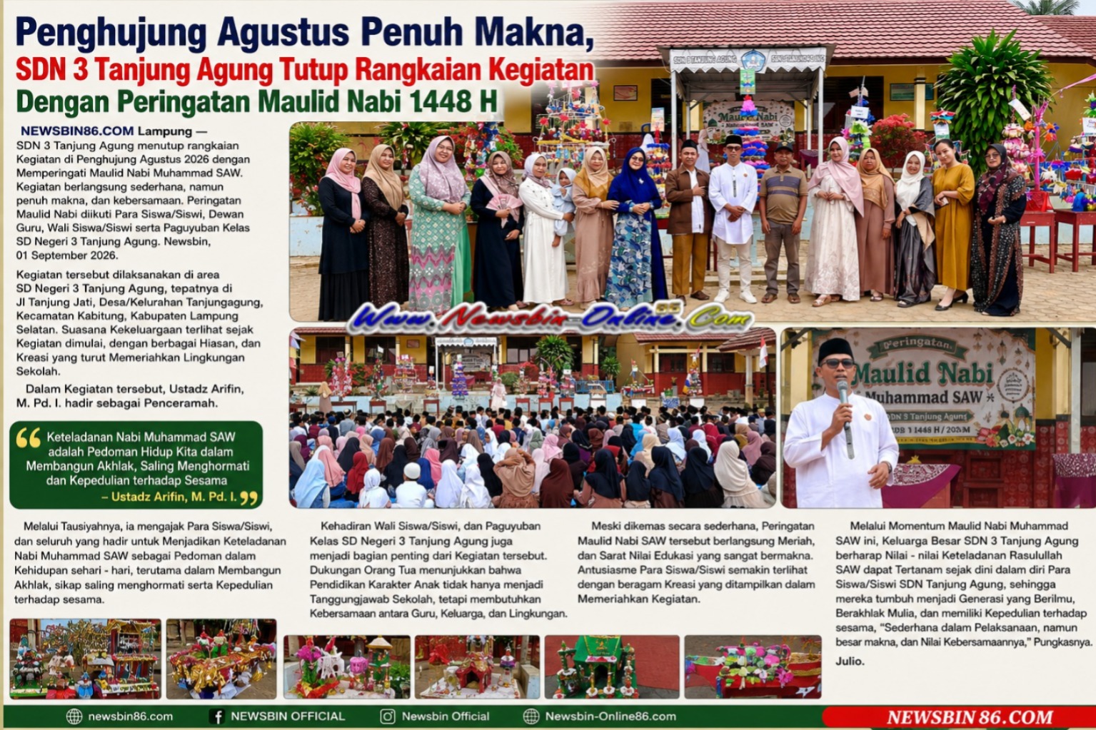 Pada Penghujung Agustus Penuh Makna, SDN 3 Tanjung Agung Tutup Rangkaian Kegiatan Dengan Peringatan Maulid Nabi Muhammad SAW Pada 1448 H