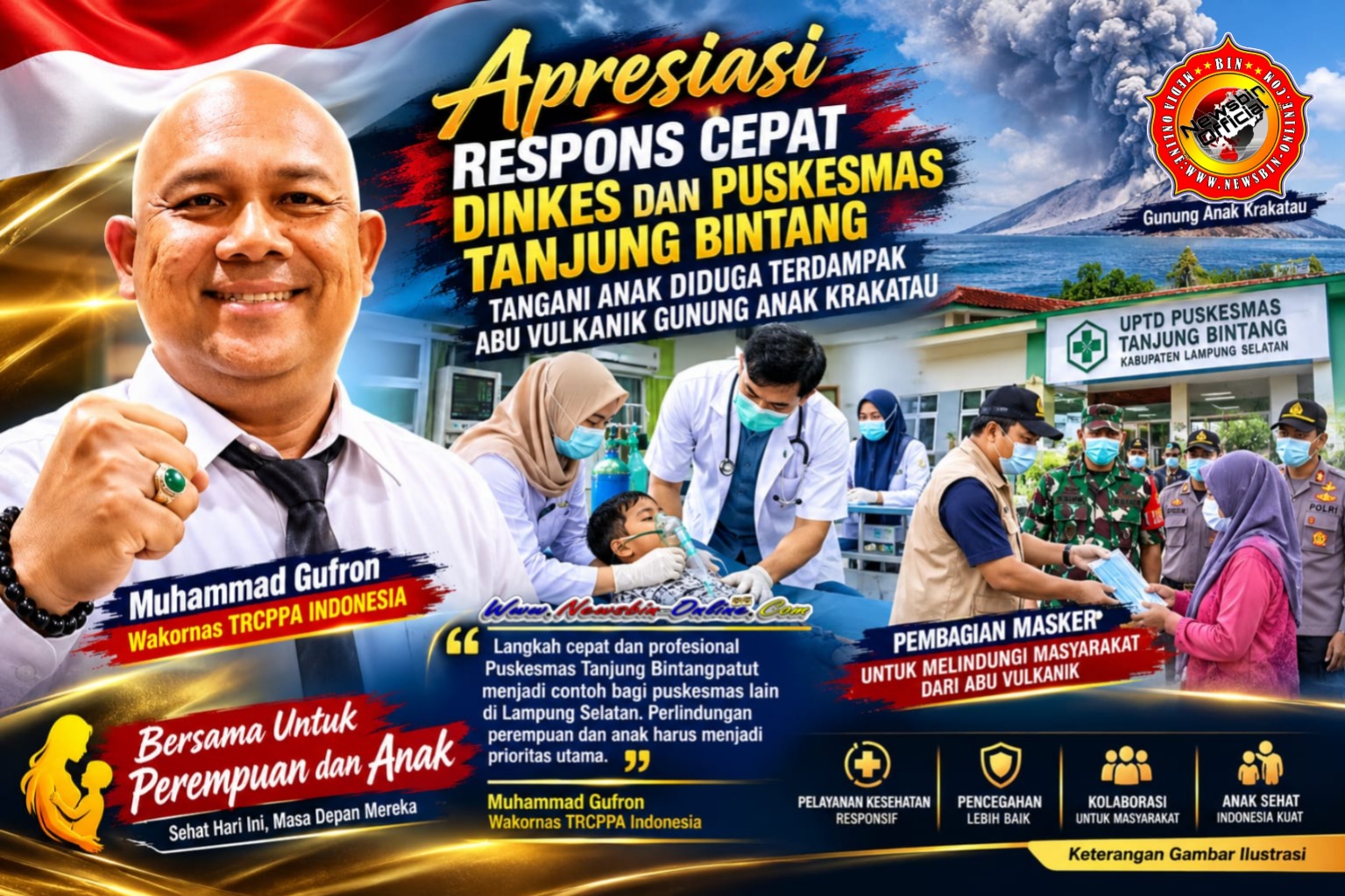 Wakornas TRCPPA Apresiasi Gerak Cepat Dinkes, Dan Puskesmas Tanjung Bintang Tangani Anak Terdampak Abu Vulkanik