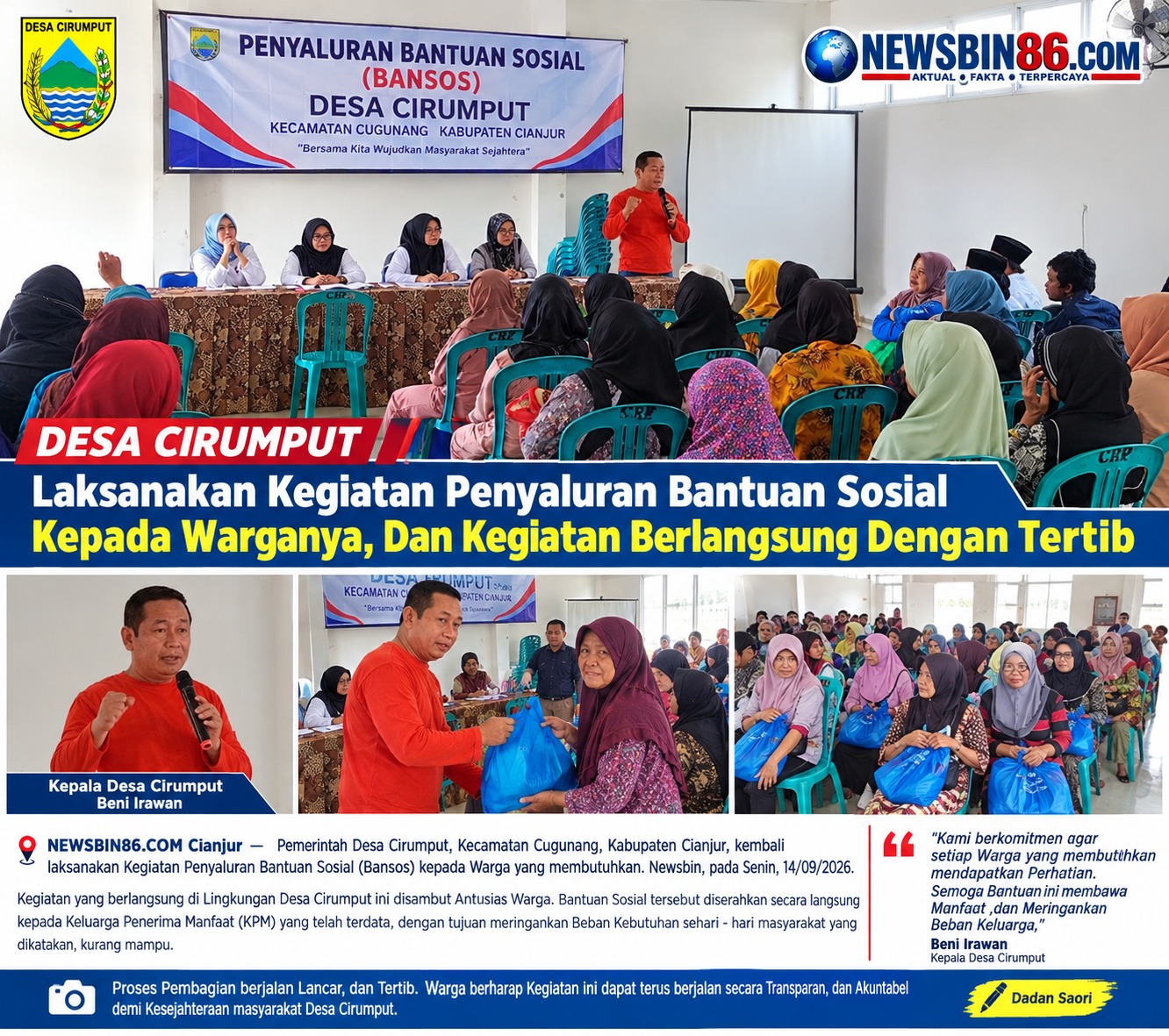Desa Cirumput Laksanakan Kegiatan Penyaluran Bantuan Sosial Kepada Warganya, Dan Kegiatan Berlangsung Dengan Tertib