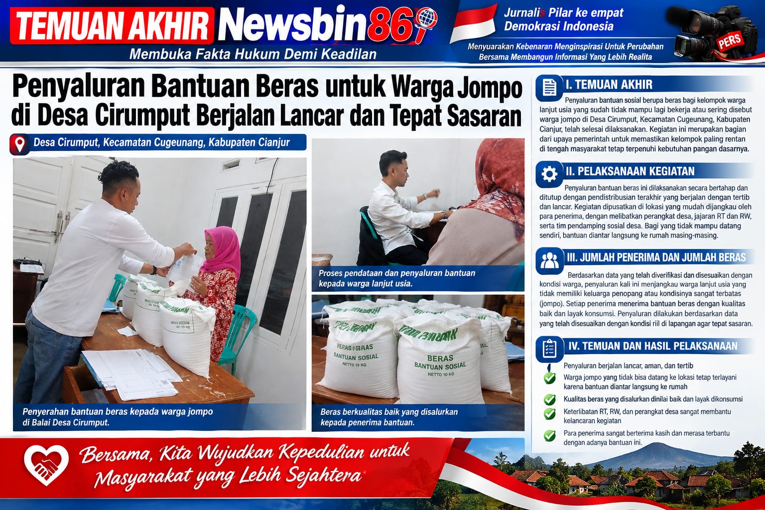 Desa Cirumput, Kecamatan Cugenang Salurkan Bantuan Beras Untuk Warga Jompo Di Aula Desa Cirumput Telah Selesai Dilaksanakan