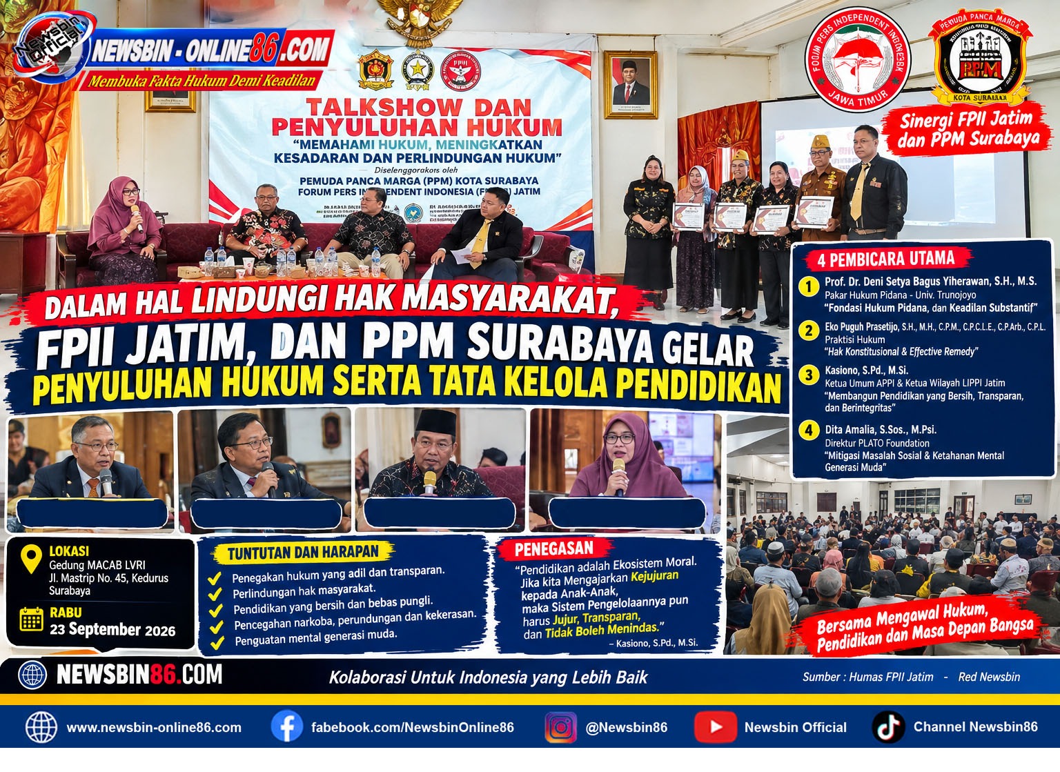Dalam Hal Lindungi Hak Masyarakat, FPII Jatim, Dan PPM Surabaya Gelar Penyuluhan Hukum Serta Tata Kelola Pendidikan