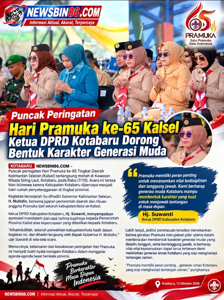 Puncak Peringatan Hari Pramuka ke-65 Kalsel , Ketua DPRD Kotabaru Dorong Bentuk Karakter Generasi Muda