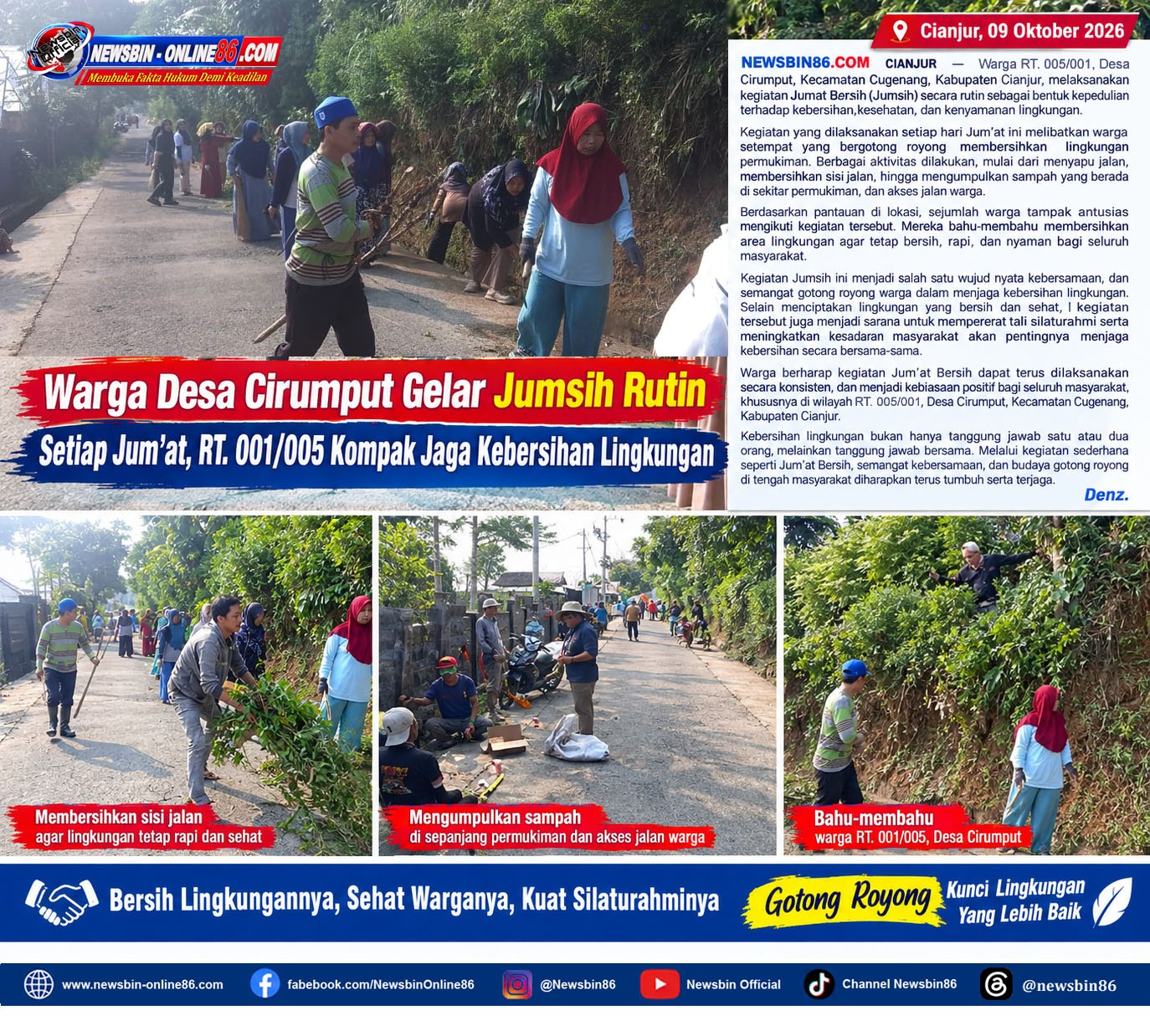 Warga Desa Cirumput Gelar Jumsih Rutin Setiap Jum’at, RT. 005/001 Kompak Jaga Kebersihan Lingkungan