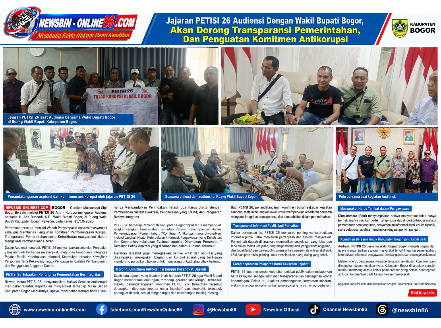 Jajaran PETISI 26 Audiensi Dengan Wakil Bupati Bogor, Akan Dorong Transparansi Pemerintahan, Dan Penguatan Komitmen Antikorupsi