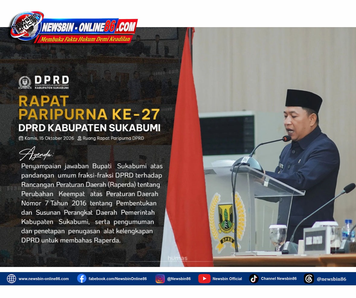 DPRD Kabupaten Sukabumi Gelar Rapat Paripurna Ke-27, Bahas Tindak Lanjut Raperda Perubahan SOTK
