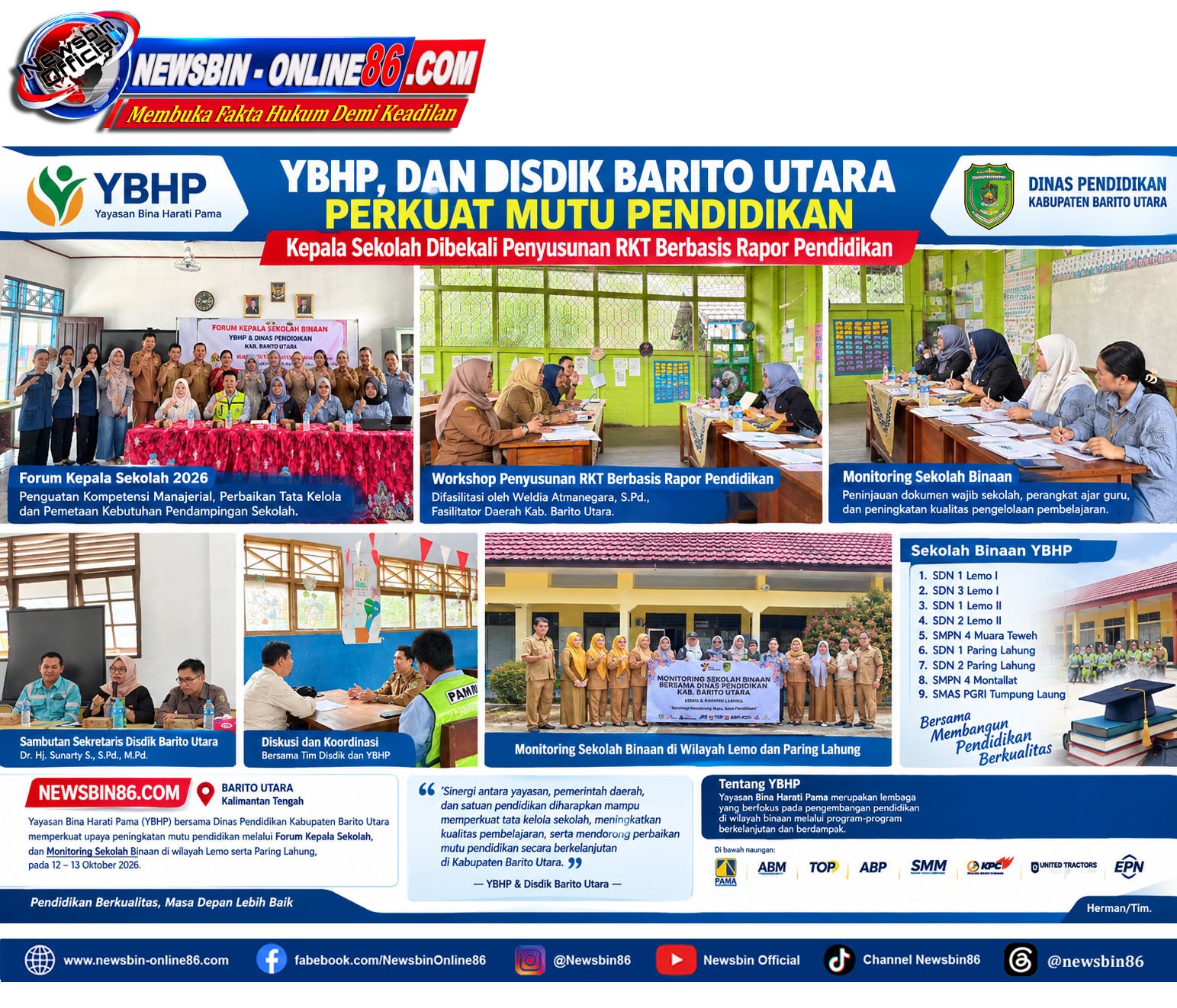 YBHP, Dan Disdik Barito Utara Perkuat Mutu Pendidikan : Kepala Sekolah Dibekali Penyusunan RKT Berbasis Rapor Pendidikan